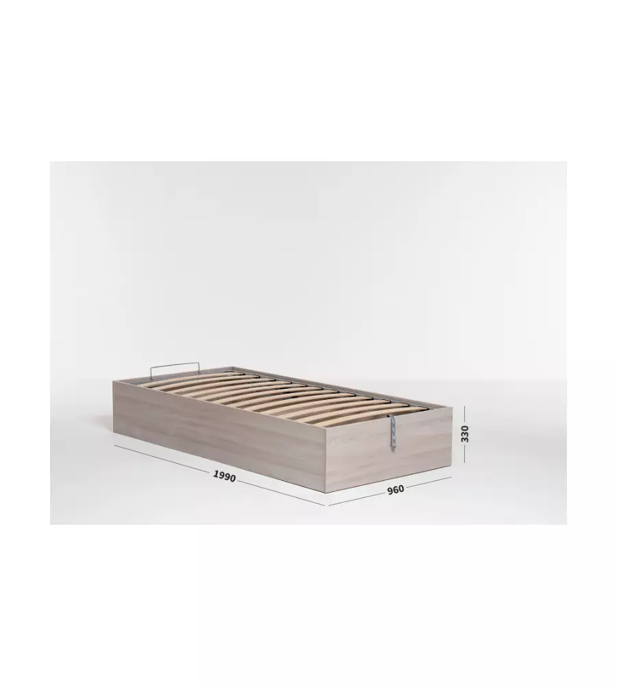 Letto singolo 'bed box' olmo naturale con rete e contenitore, 90x190 cm